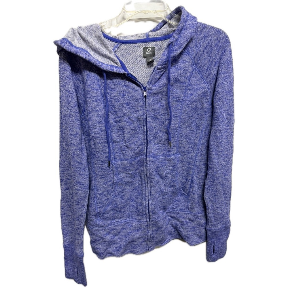 Gap Fit purple variegated zip-up hoodie Size Medium Light Weight Thumbholes